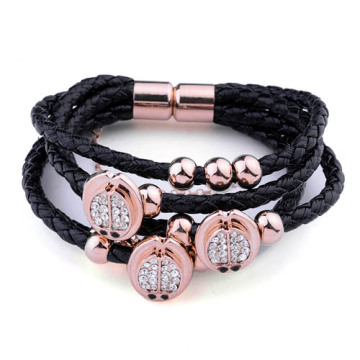 Pulsera de cuero negro imán